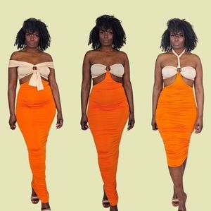 Interchangeable strap/strapless gathered maxi/midi dress